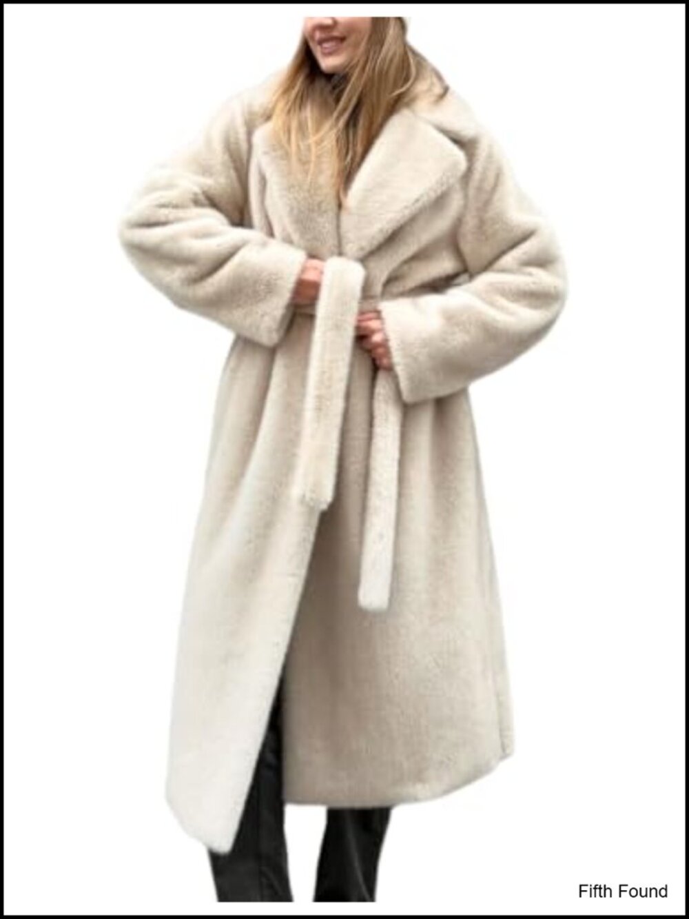 Faux Fur Long Belted Winter Coat Notch Collar Maxi Overcoat